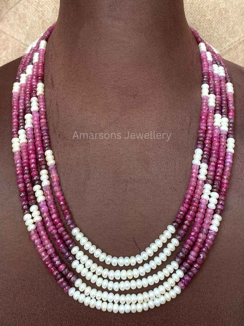 Freshwater Pearls with Precious Ruby Beads (PN-19)