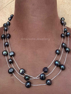 Freshwater Dye 3line Black Pearls (PN-13)