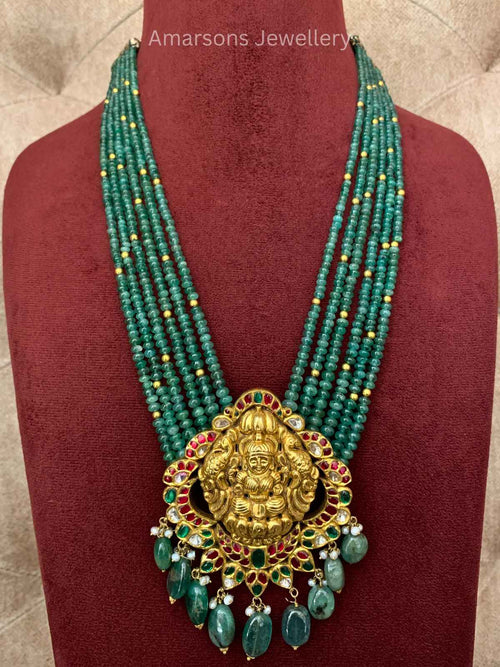 22k Polki Locket with Emerald Beads (PL 2711)