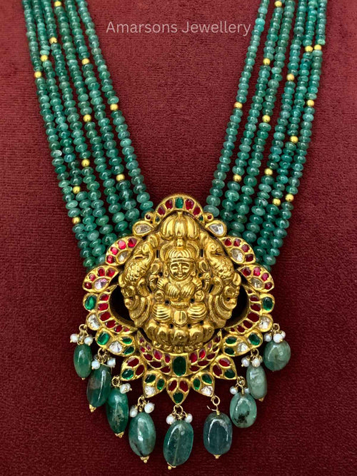 22k Polki Locket with Emerald Beads (PL 2711)