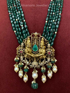 18k Polki Locket with Emerald Beads (PL 5084)