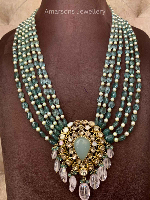 14k Polki Locket with Emerald Beads (PL 5522)