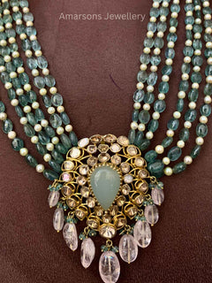 14k Polki Locket with Emerald Beads (PL 5522)