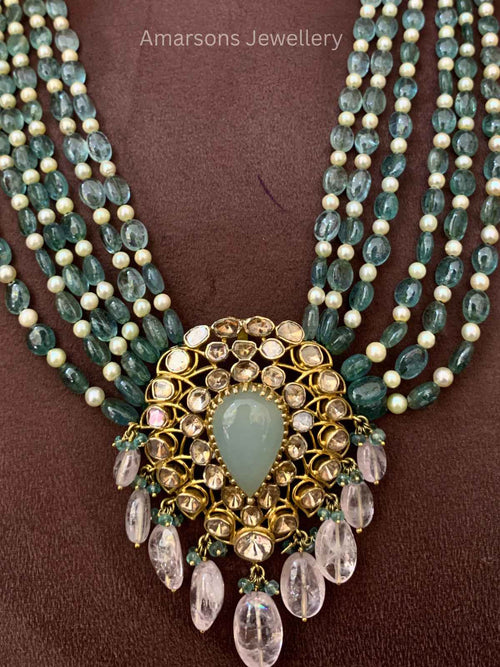 14k Polki Locket with Emerald Beads (PL 5522)