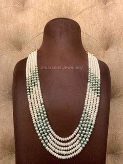 5lines Freshwater Pearls with Emerald Beads (PN-22)