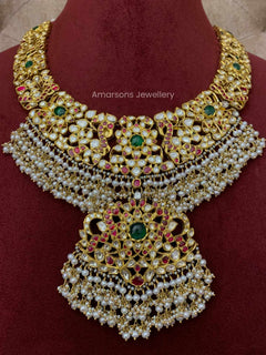 916 Gold Polki Necklace with Pearls