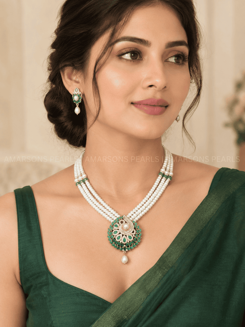 Green Emerald Pearl Rani Haar