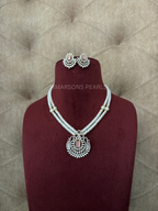Royal Pink Stone Two-Layer Pearl Necklace Set with Earrings